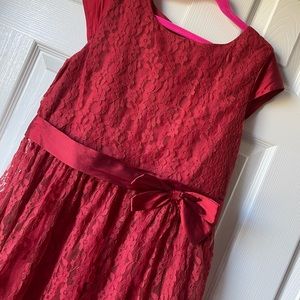 Dark Red Dress With Lace Overlay